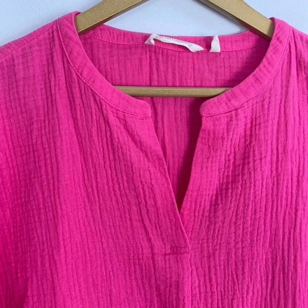 Soft Surroundings Pink Cotton Gauze Popover Tunic Top - Picture 4 of 13